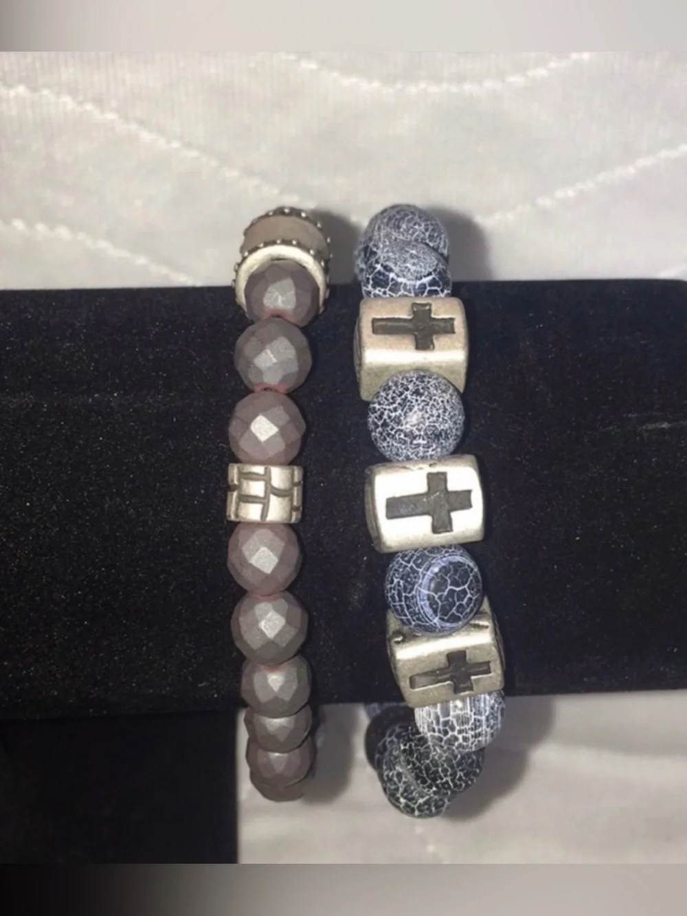 Stainless Steel Mens Duo Cross Bracelet Set.  2 Pc Set NWT